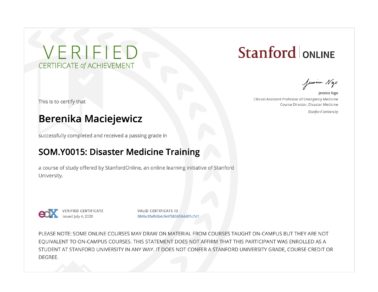 Berenika Maciejewicz Stanford University Disaster Medicine Training